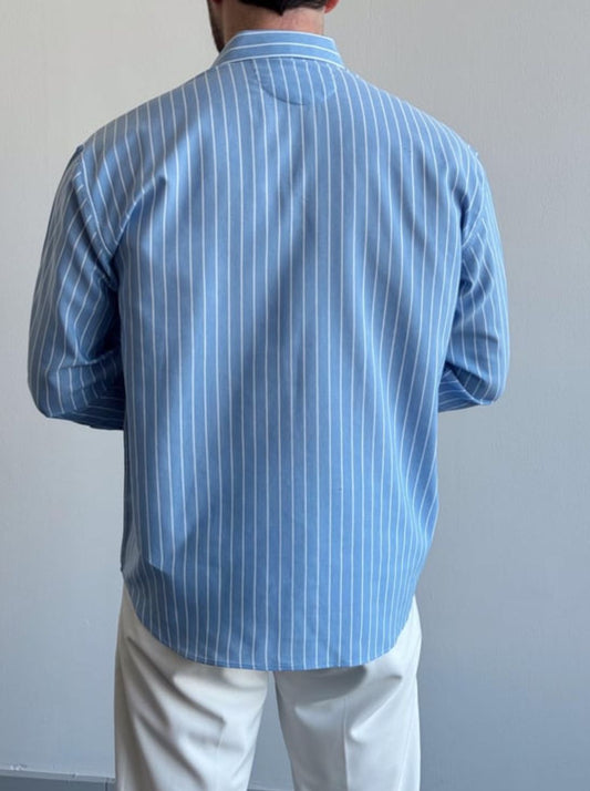 OVERSİZE CIZGİLİ GÖMLEK BEBE MAVİ