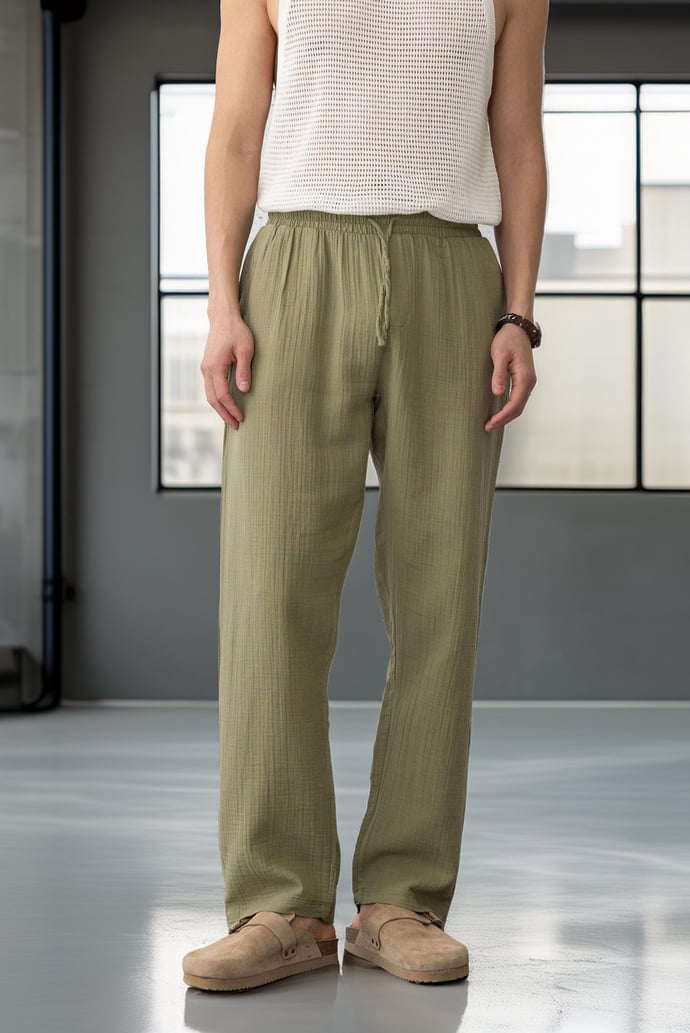 Hafif ve Rahat Müslin Baggy Erkek Pantolon - Haki