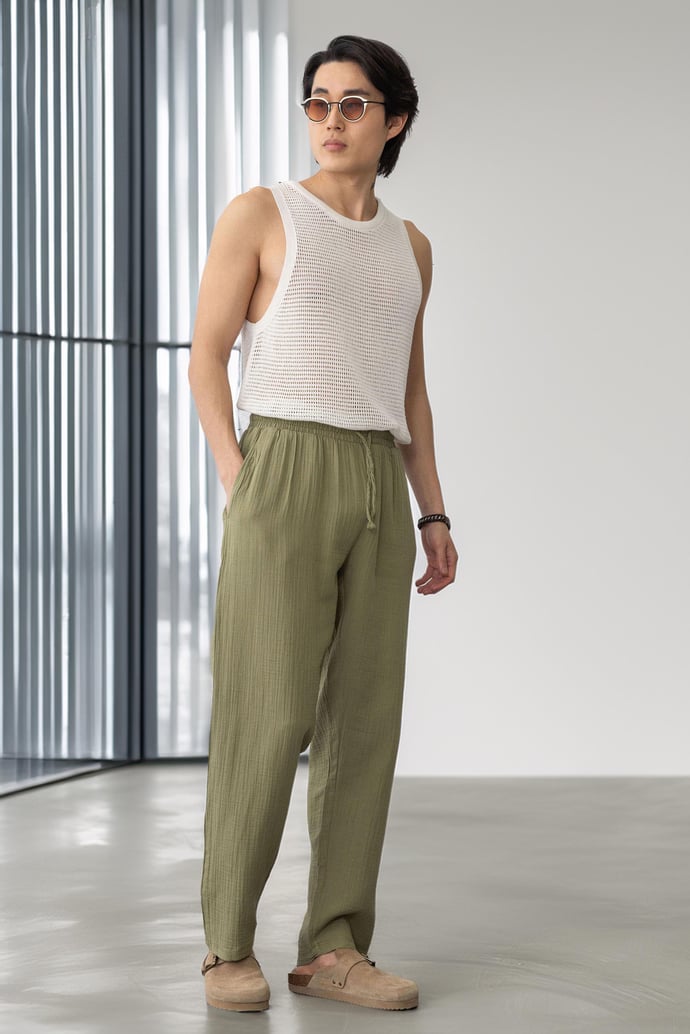 Hafif ve Rahat Müslin Baggy Erkek Pantolon - Haki