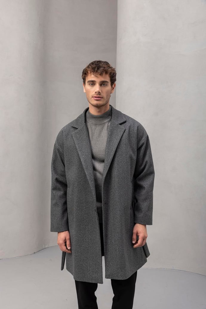 Carlo Oversize Kaşe Kumaş Yan Cepli Kışlık Erkek Kaban - Siyah