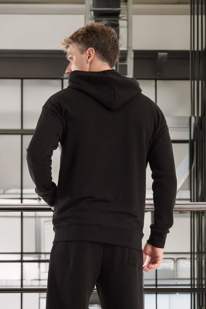 Regular Kalıp Diagonal 3 İplik Fermuarlı Kapüşonlu Erkek Sweatshirt - Siyah
