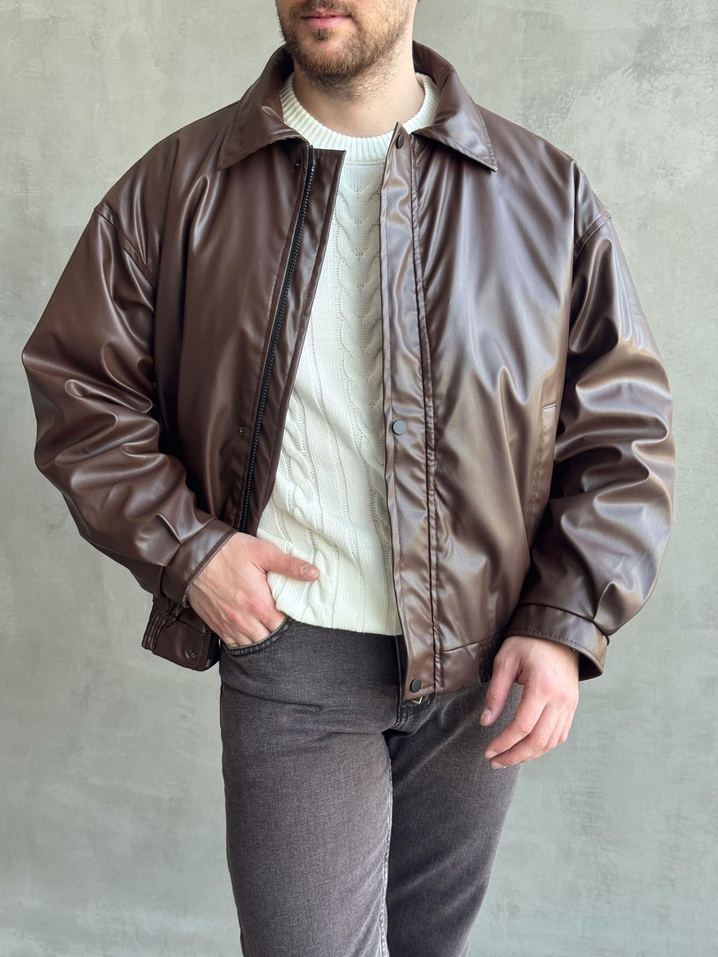 OVERSİZE BAMBU DERİ CEKET