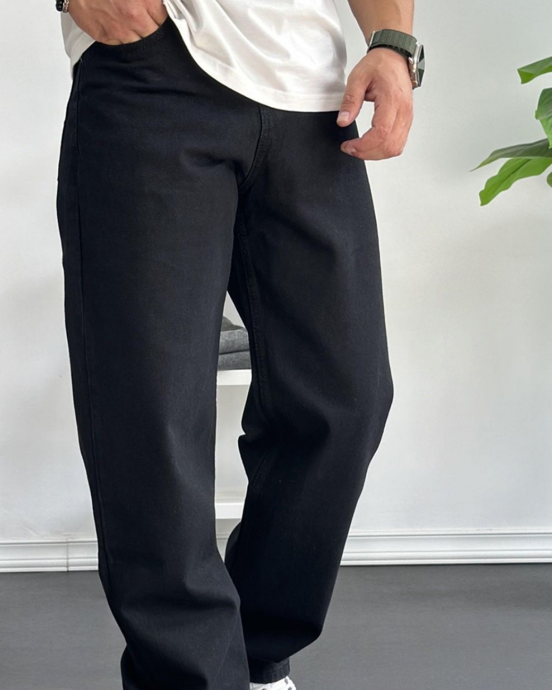 Antrasit Yıkamalı Baggy Fit Erkek Kot Pantolon