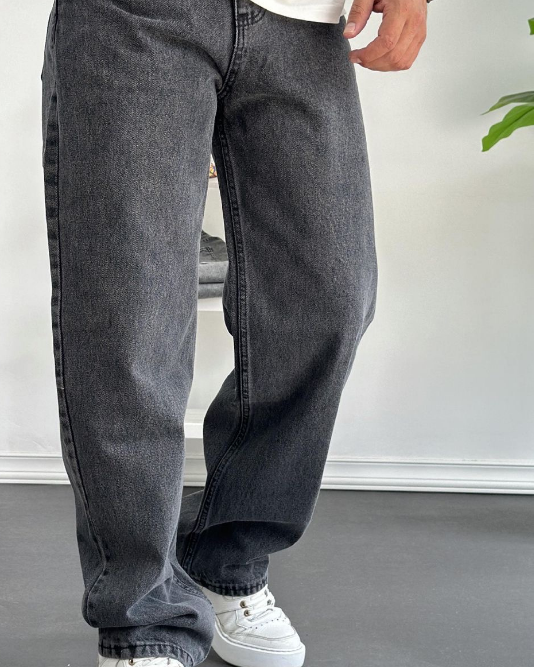 Antrasit Yıkamalı Baggy Fit Erkek Kot Pantolon