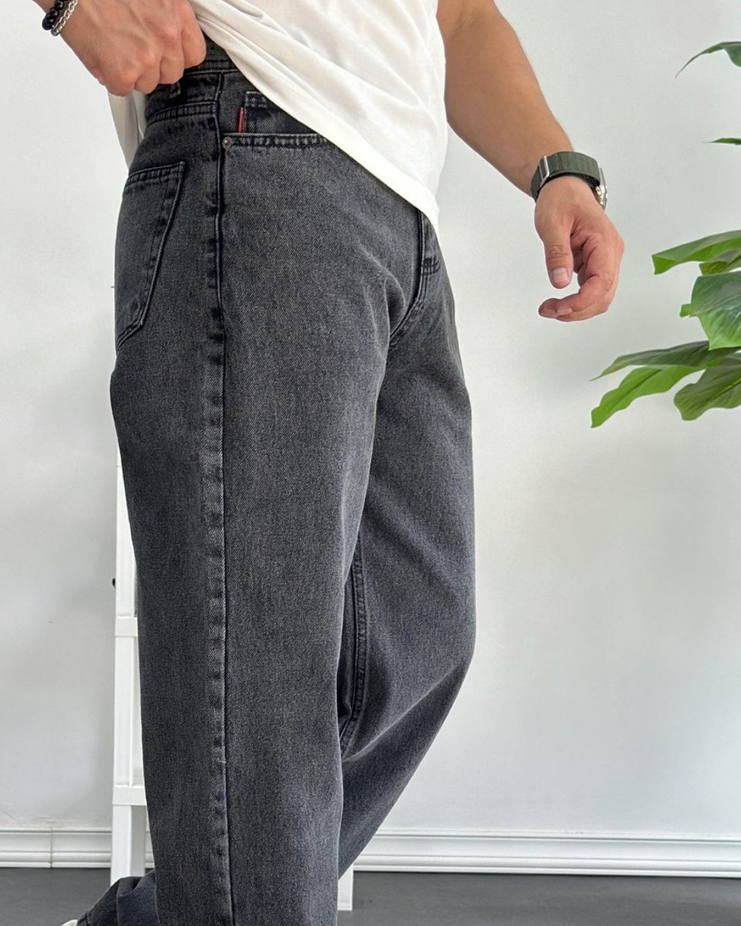 Antrasit Yıkamalı Baggy Fit Erkek Kot Pantolon