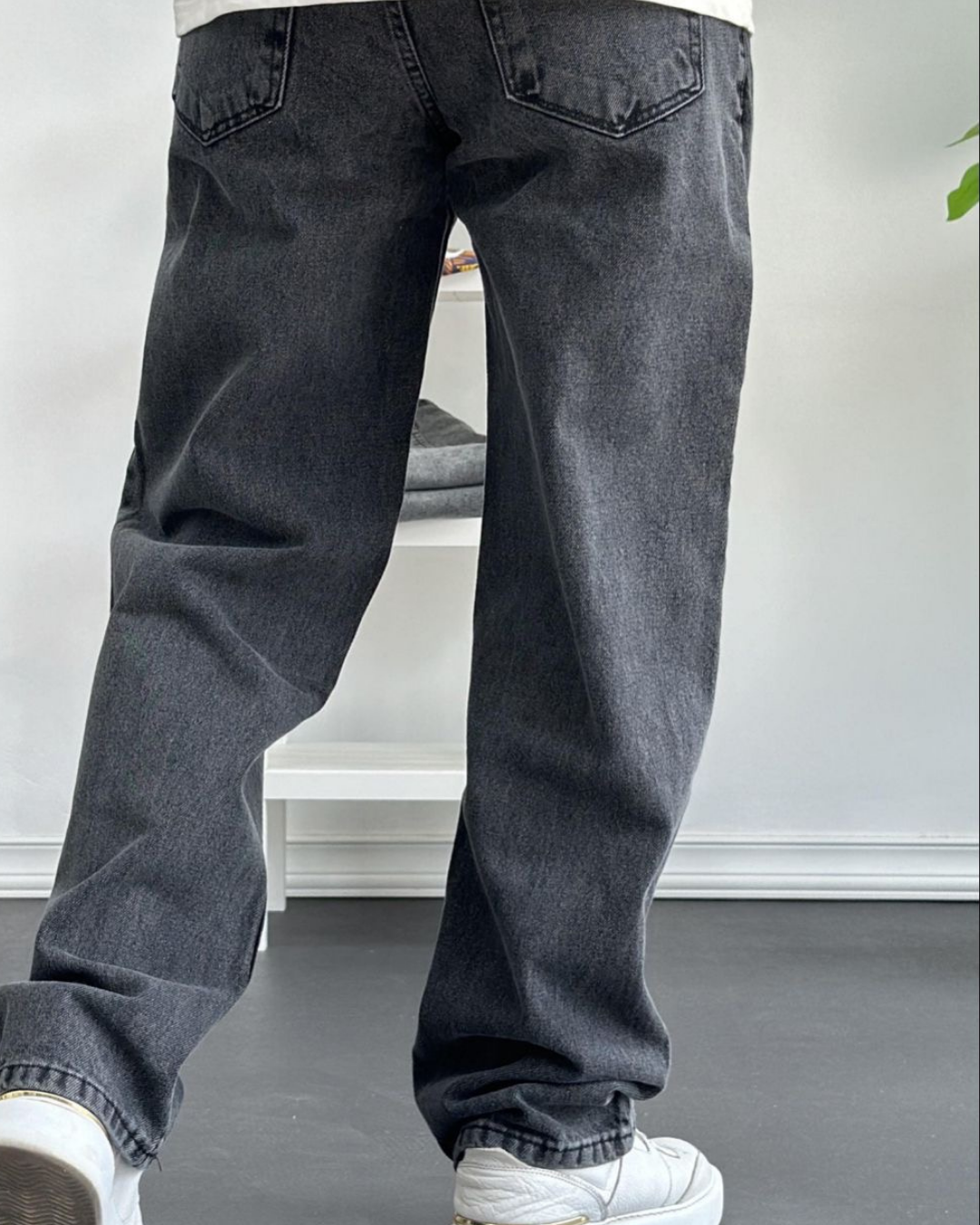 Antrasit Yıkamalı Baggy Fit Erkek Kot Pantolon