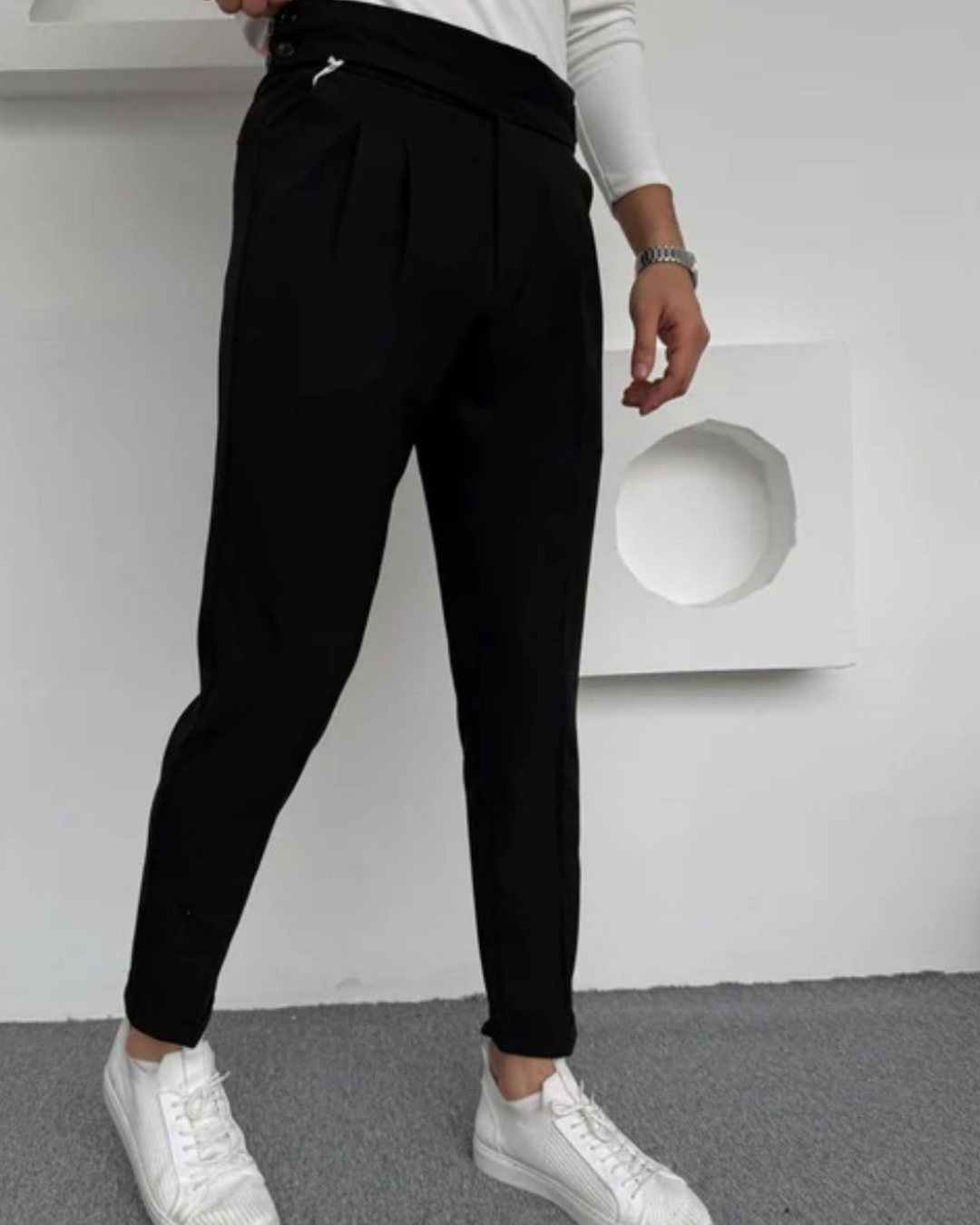 Beyaz Pileli Slim Fit Erkek Kumaş Pantolon