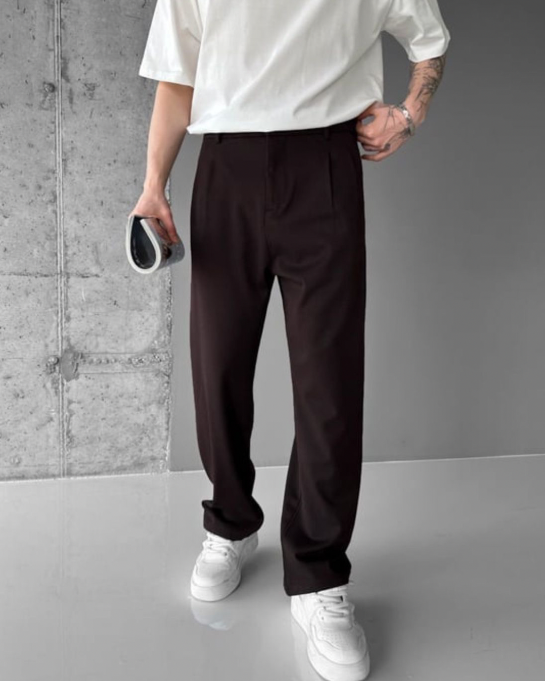 Bej Rengi Baggy Fit Erkek Kumaş Pantolon