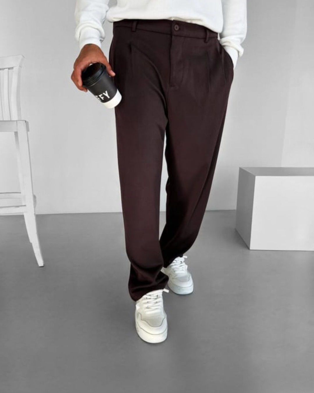 Bej Rengi Baggy Fit Erkek Kumaş Pantolon