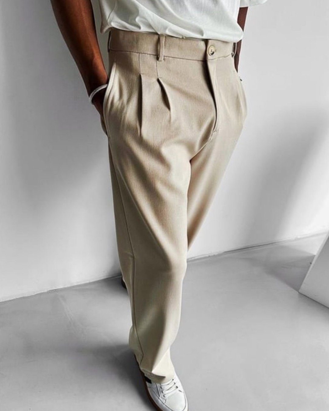 Bej Rengi Baggy Fit Erkek Kumaş Pantolon