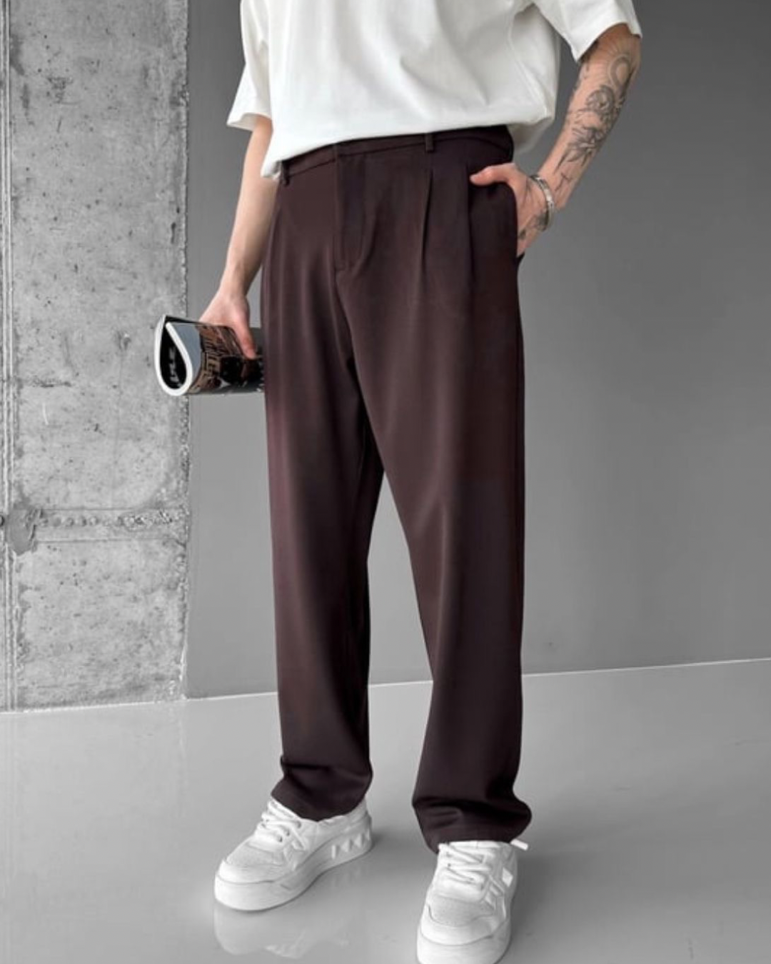 Bej Rengi Baggy Fit Erkek Kumaş Pantolon