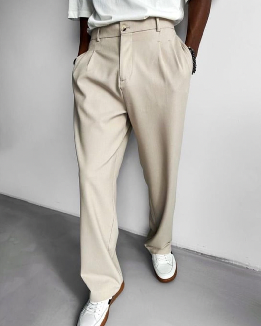 Bej Rengi Baggy Fit Erkek Kumaş Pantolon