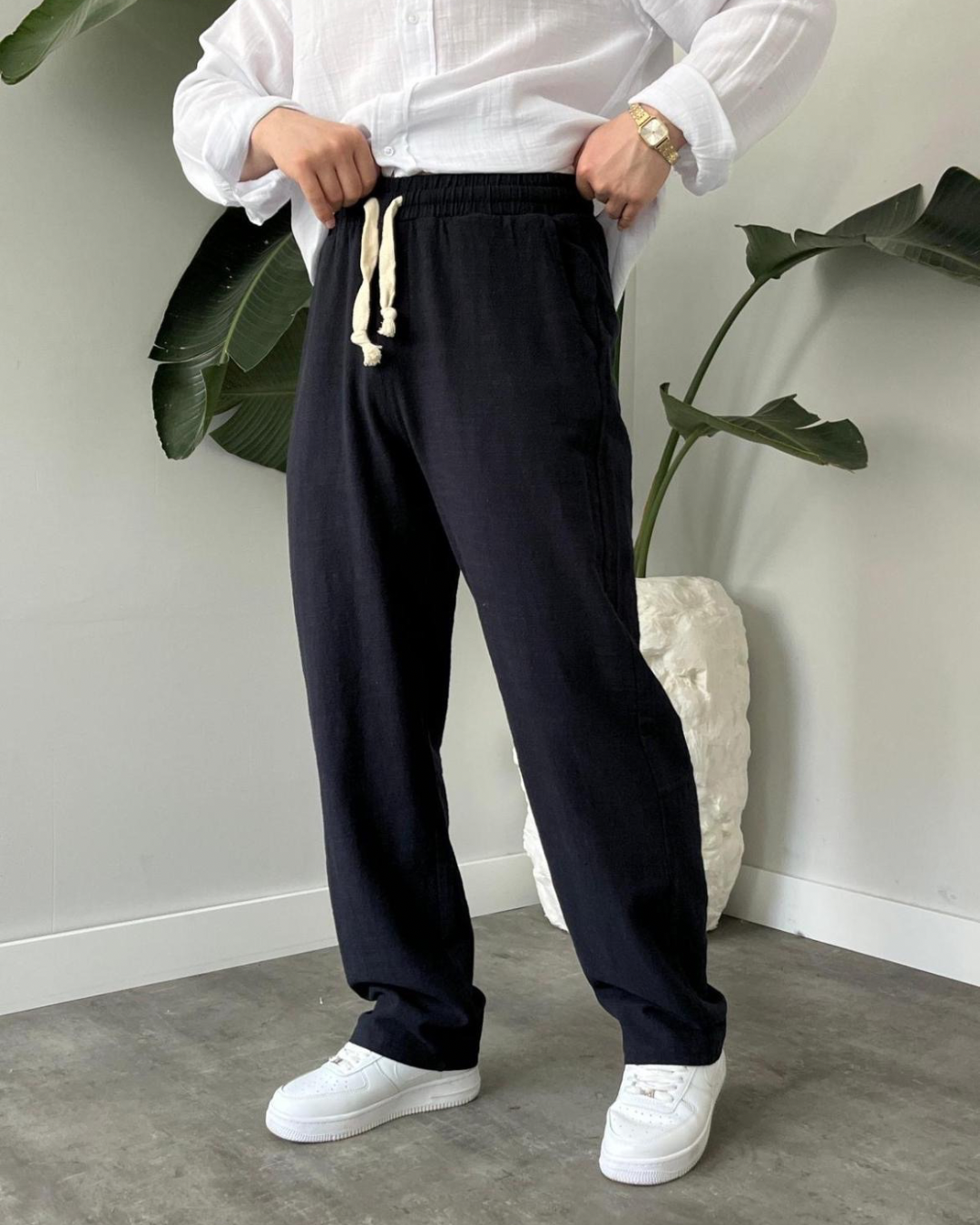 Baggy Fit Haki Keten Pantolon