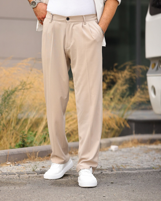 Baggy Fit Kumaş Pantolon – Açık Bej