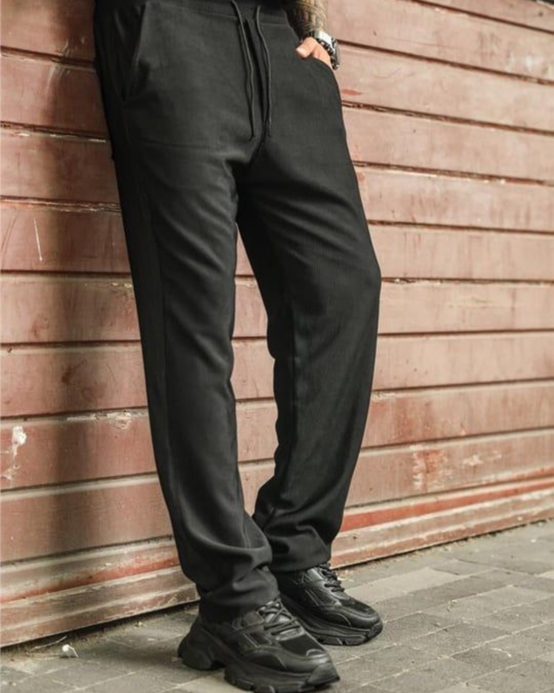 Gri Fitilli Kumaş Beli Bağcıklı Pantolon