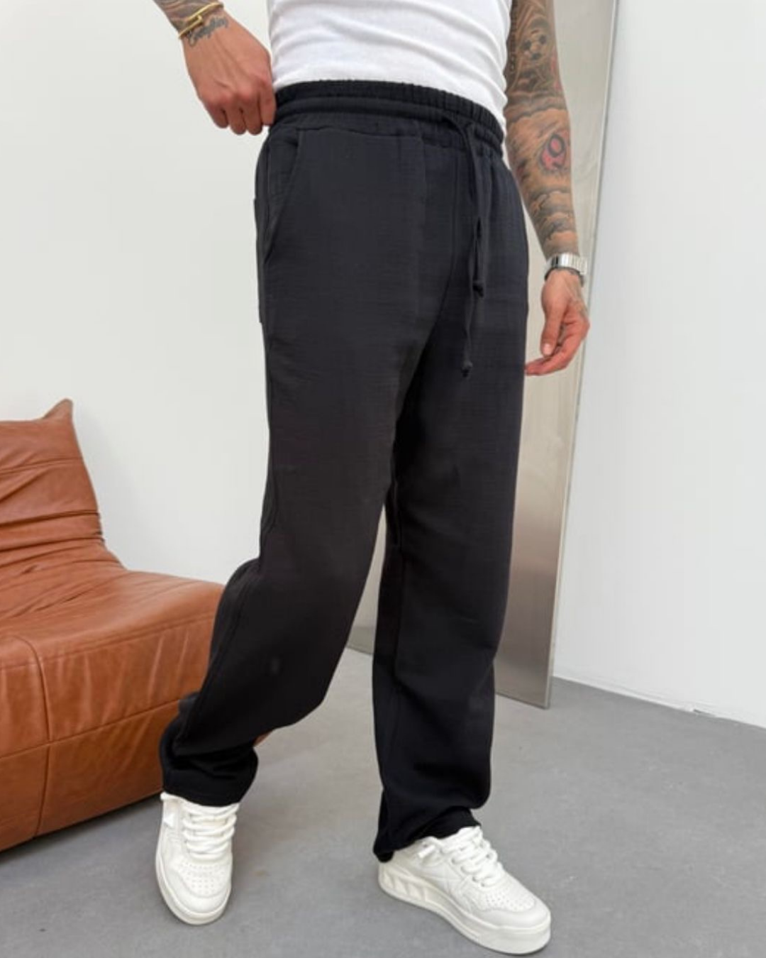 DarkCloud™ Müslin Baggy Pantolon – Siyah