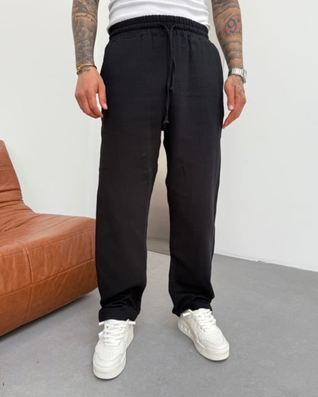 DarkCloud™ Müslin Baggy Pantolon – Siyah