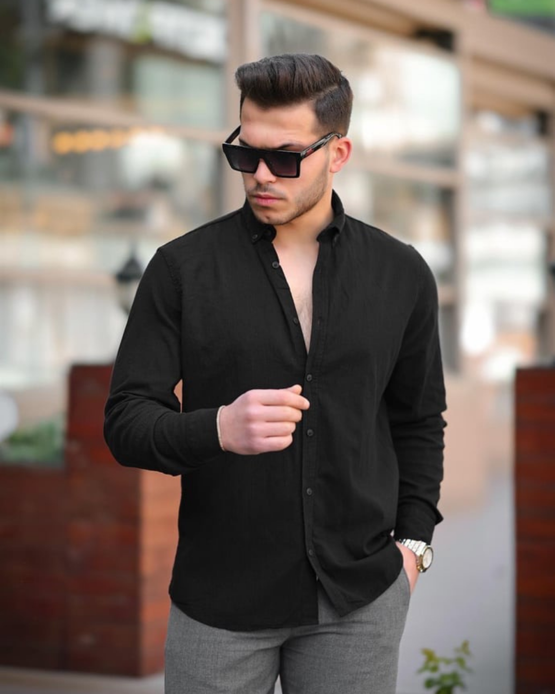 DarkCloud™ Slim Fit Düğmeli Gömlek – Siyah