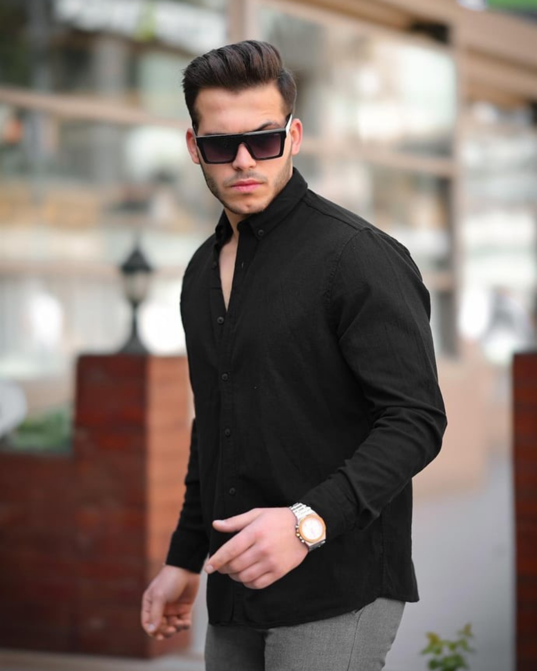 DarkCloud™ Slim Fit Düğmeli Gömlek – Siyah