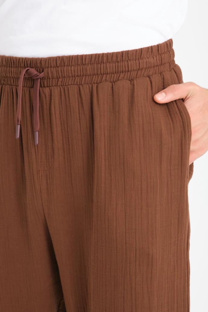 Hafif ve Nefes Alabilir Pamuklu Rahat Kalıp Baggy Erkek Pantolon - Kahve