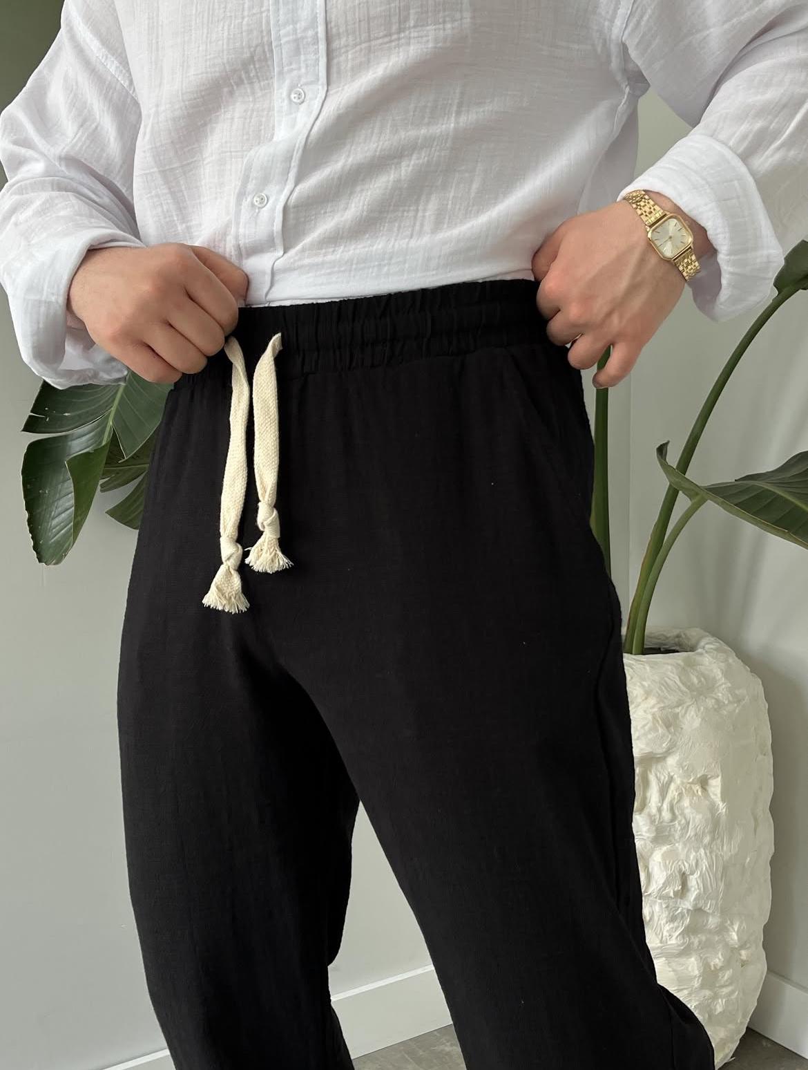 Baggy Fit Açık Bej Keten Pantolon