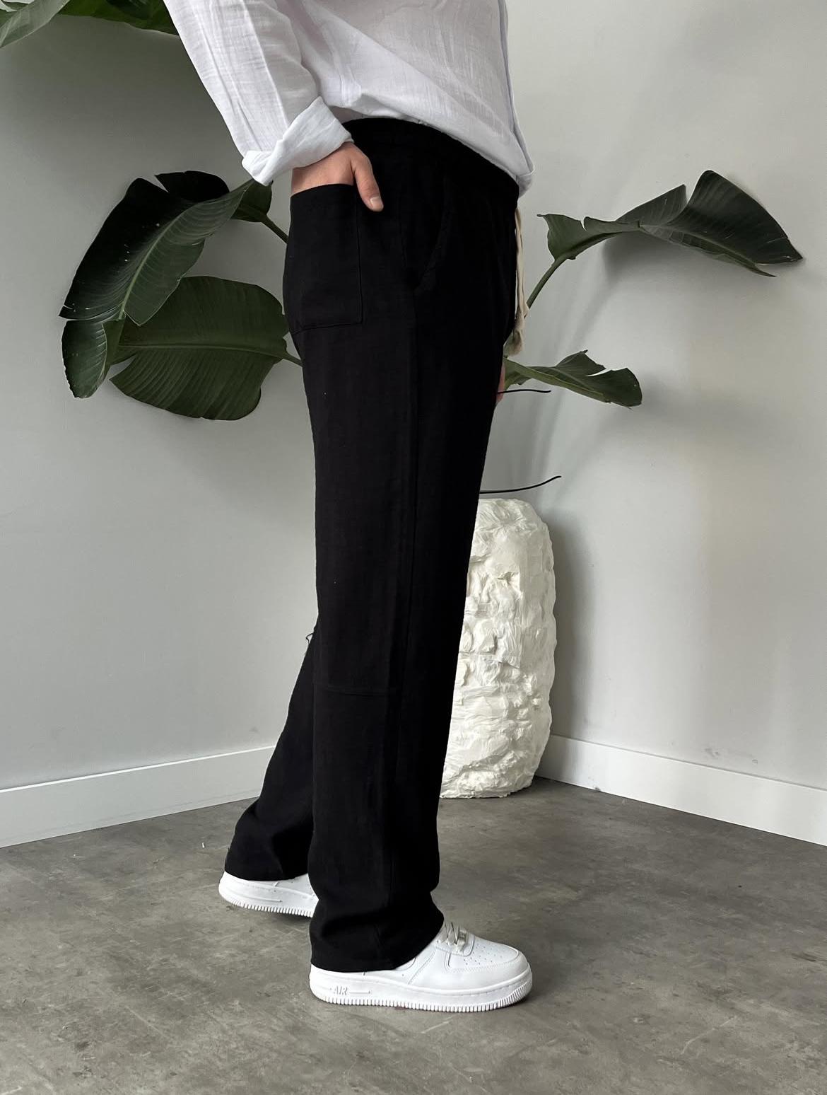 Baggy Fit Açık Bej Keten Pantolon