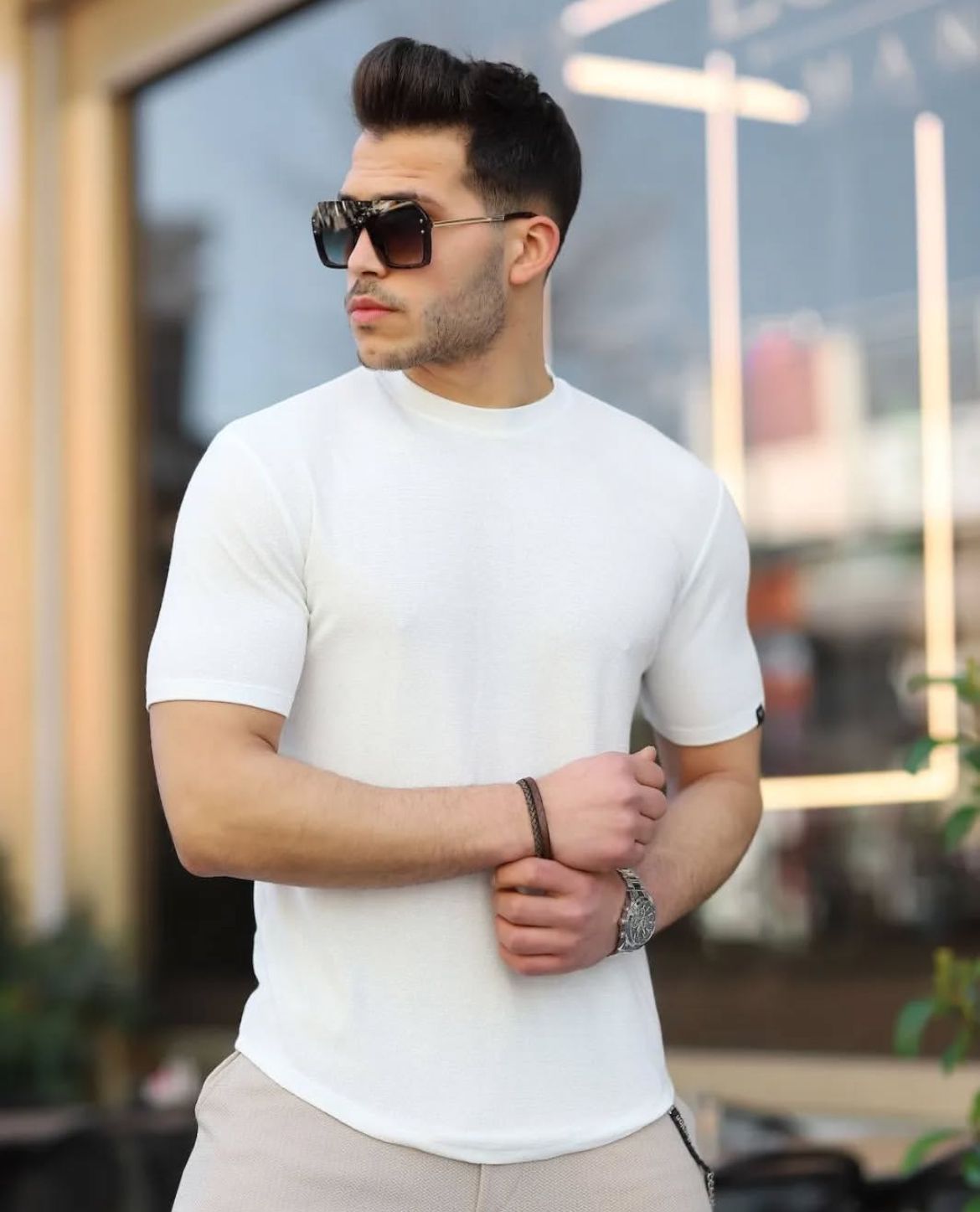 Bisiklet Yaka Ovel Kesim Tshirt - BEYAZ