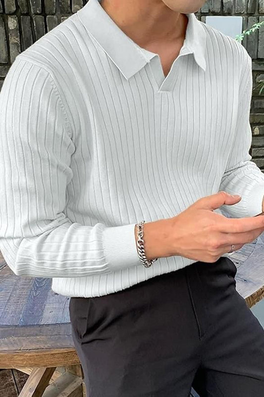 Old Money Tarz V Yaka Cotton Uzun Kol Tshirt