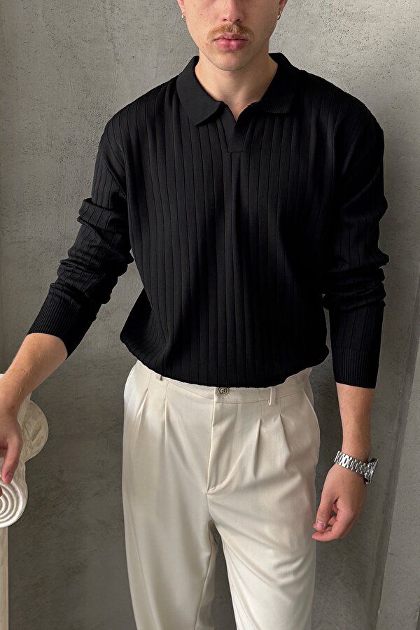 Old Money Tarz V Yaka Cotton Uzun Kol Tshirt