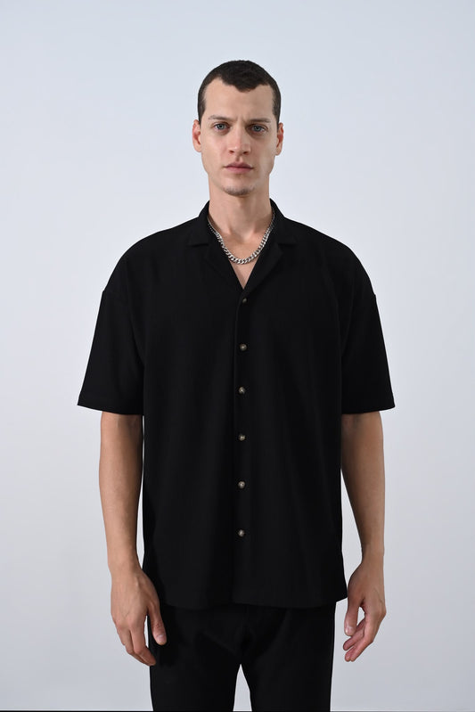 Fitilli Oversize Kısa Kol Gömlek