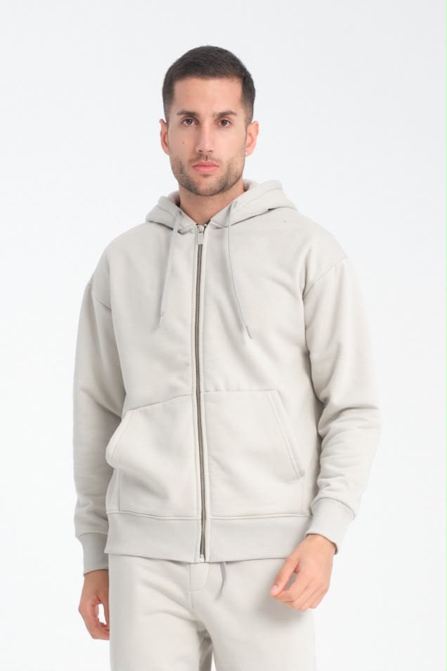 Üç İplik Kapsonlu Fermuarlı Cepli Sweatshirt