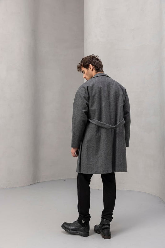 Carlo Oversize Kaşe Kumaş Yan Cepli Kışlık Erkek Kaban - Siyah