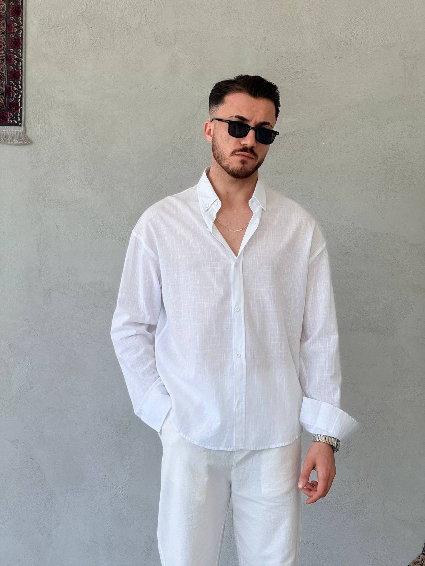 YIKAMALI OVERSİZE KETEN GÖMLEK