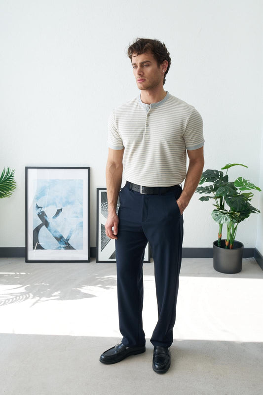 Çizgili Üç Düğmeli Tshirt