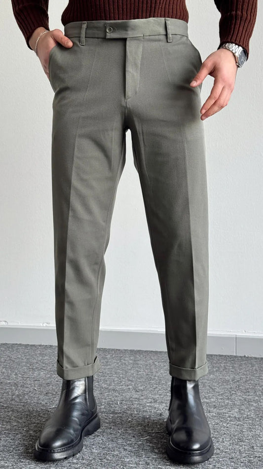 DİL DETAYLI DUBLE PAÇA KUMAŞ PANTOLON