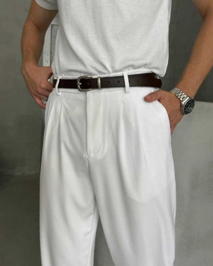 Beyaz Pileli Kumaş Pantolon