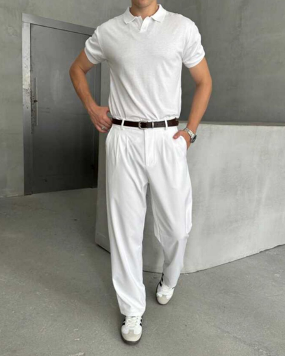 Beyaz Pileli Kumaş Pantolon