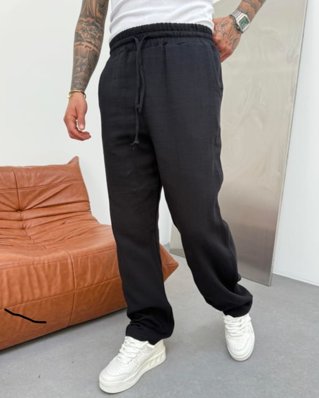 DarkCloud™ Müslin Baggy Pantolon – Siyah