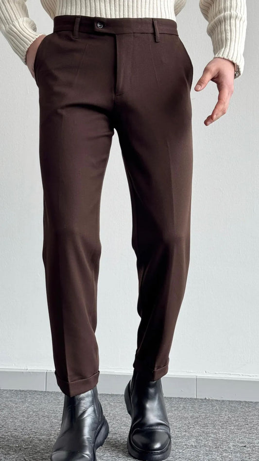 DİL DETAYLI DUBLE PAÇA KUMAŞ PANTOLON