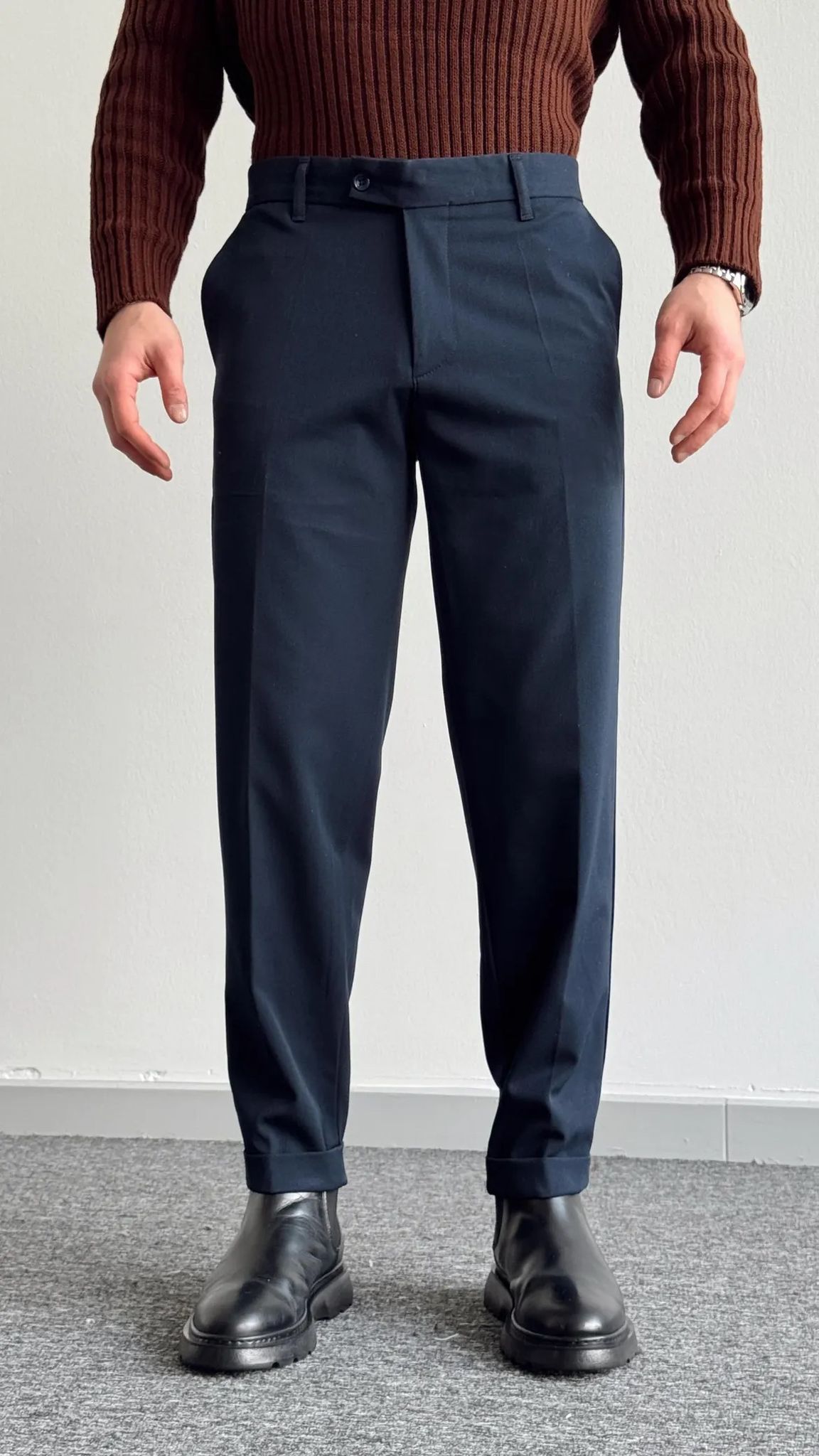 DİL DETAYLI DUBLE PAÇA KUMAŞ PANTOLON