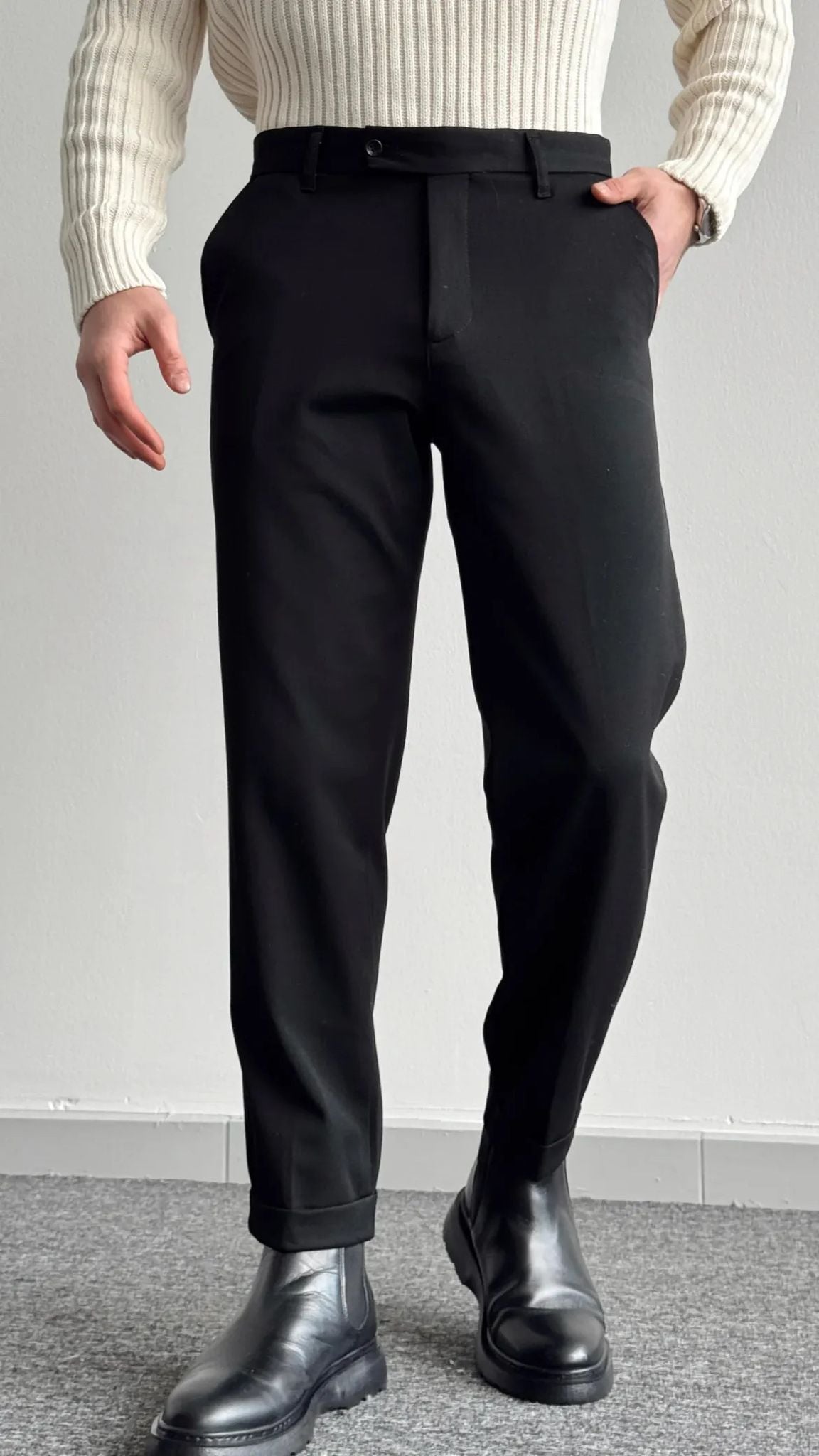 DİL DETAYLI DUBLE PAÇA KUMAŞ PANTOLON