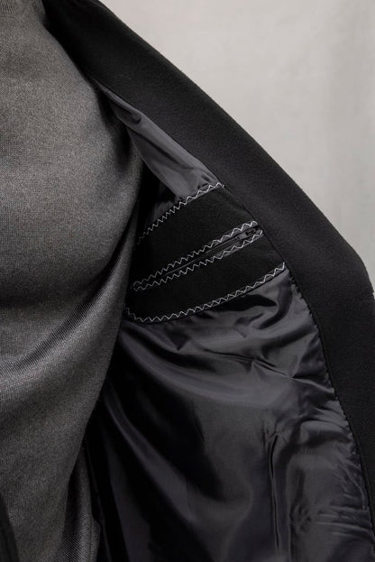 Carlo Oversize Kaşe Kumaş Yan Cepli Kışlık Erkek Kaban - Siyah