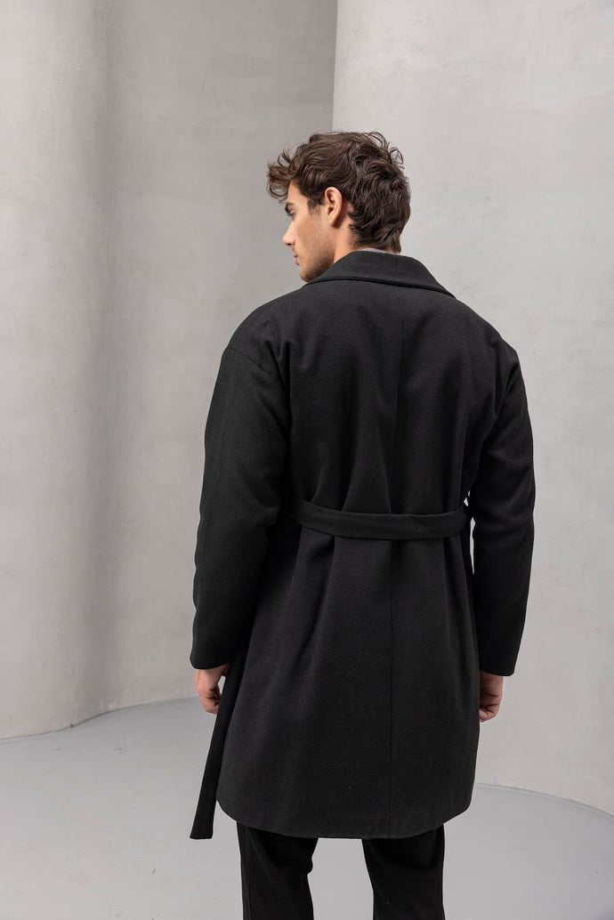 Carlo Oversize Kaşe Kumaş Yan Cepli Kışlık Erkek Kaban - Siyah